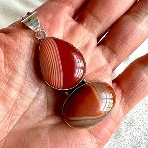 925 Double Sardonyx Carnelian Pendant Necklace